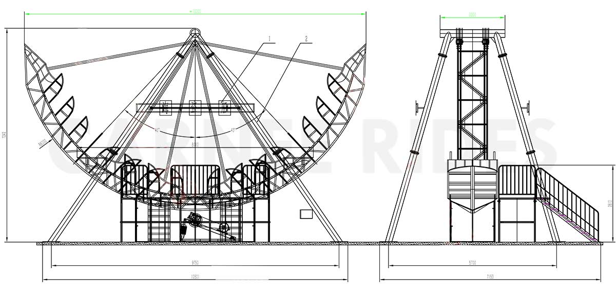 Technical drawing and structure design of 24 seat pirate ship amusement ride