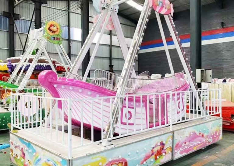 Pink cartoon mini pirate ship amusement ride