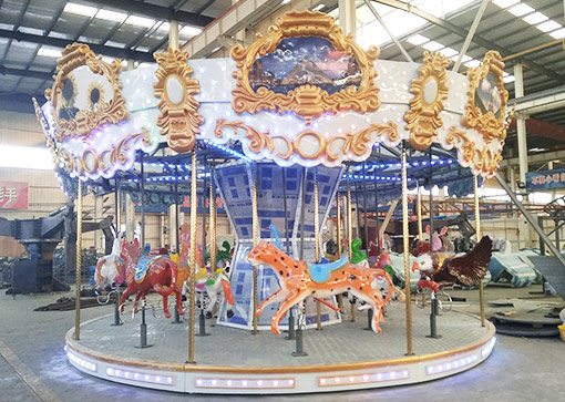 Fully assembled 16 Seats Carousel Ride with LED lights, ideal for outdoor amusement parks and plazas