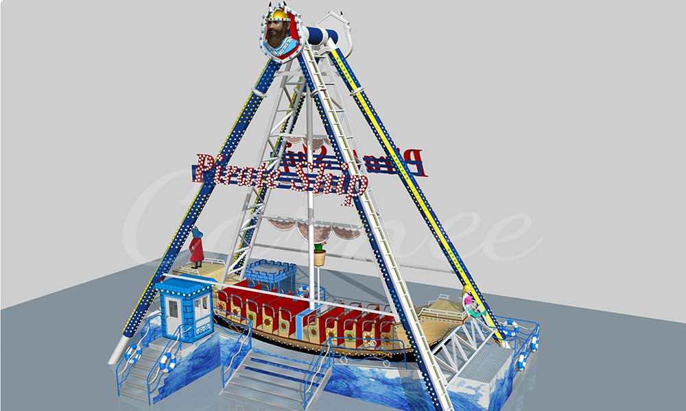 3D rendering design of 40 seat pirate ship amusement ride with Viking theme