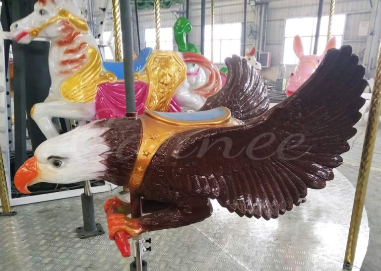 Realistic eagle-shaped seat on 16-seat carousel ride – unique animal carousel horse for amusement parks and outdoor playgrounds