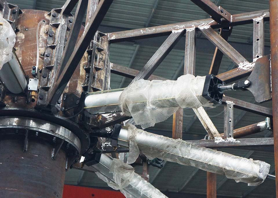Close-up of the mechanical components of the Airborne Shot ride, showing its robust build and quality engineering.