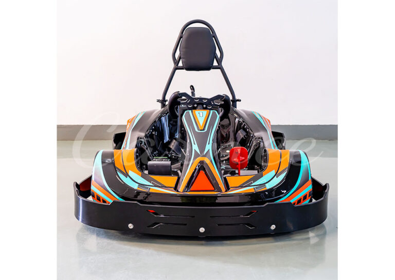 Anmi Kids Go-Kart from the front angle in orange and green colors, designed for a thrilling driving experience.