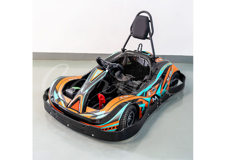 Side view of the Anmi Kids Go-Kart in orange and green design, perfect for children aged 3-6.