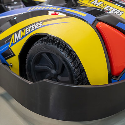 Detailed view of the Anmi Kids Go-Kart's tire, showing the high-quality rubber tread for durability and smooth rides