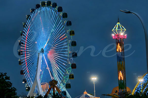 Ferris Wheel and Thrill Ride at Dusk