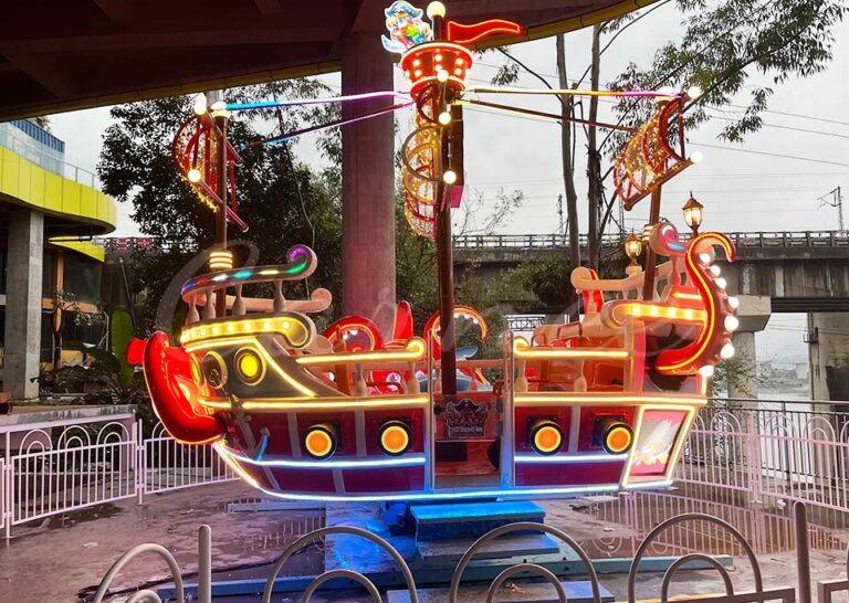 Amusement park octopus theme swinging pirate ship ride for children and adults, fiberglass construction.