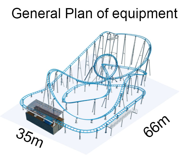 General plan of crazy racing roller coaster track 66m x 35m