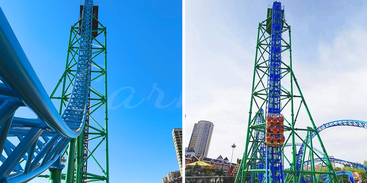 free fall vertical drop roller coaster
