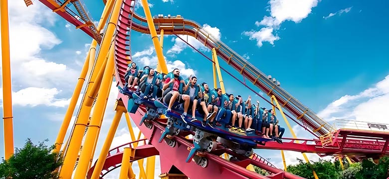 Extreme Roller Coaster at Amusement Park – High-speed loops and thrilling drops.