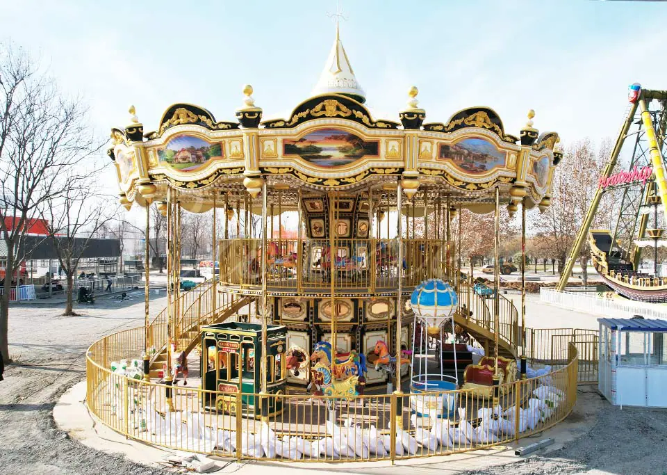 48 seats luxury double decker carousel in outdoor amusement park