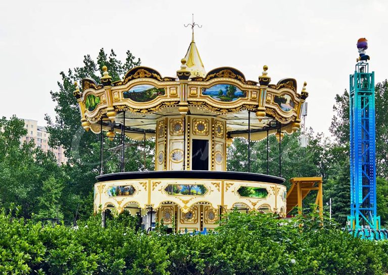 38 seat double decker carousel installation in amusement park, luxury two story carousel for outdoor entertainment