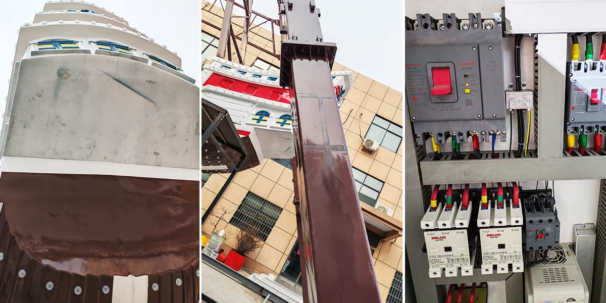 Detailed view of pirate ship ride fiberglass body, support frame, and electrical control system.
