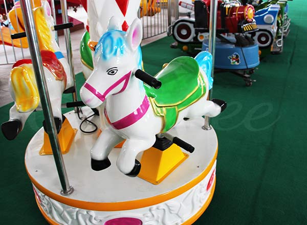3 seats mini carousel ride horse with colorful fiberglass design for amusement park