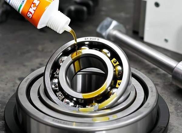 Close-up of bearing maintenance with oil application on amusement park ride parts