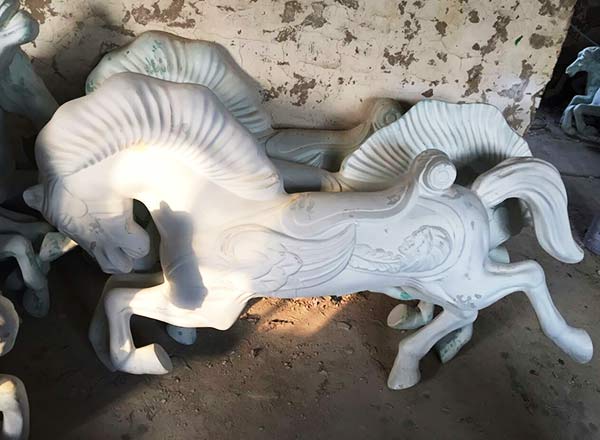 Unpainted fiberglass carousel horse shell for coin operated kiddie rides