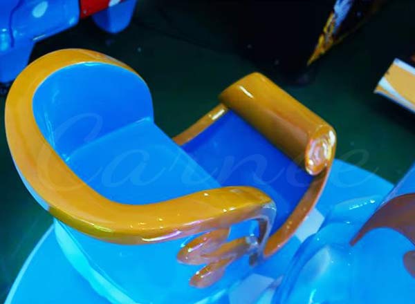 Durable fiberglass seat for coin operated mini carousel ride