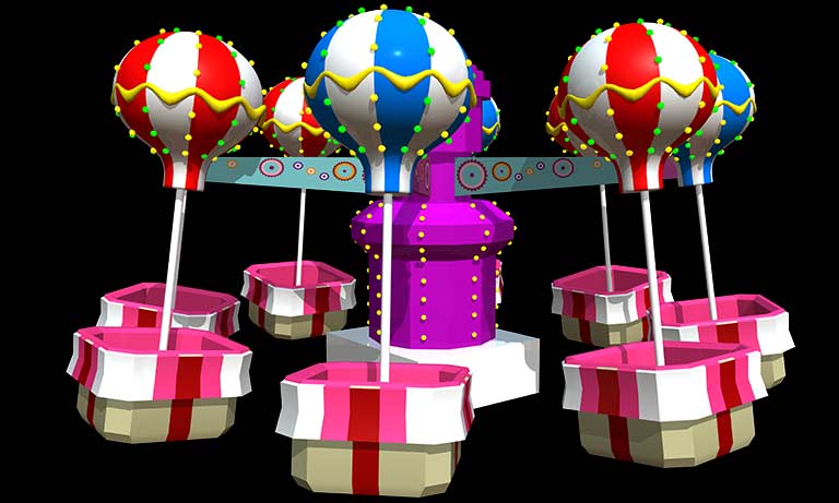 3D model of Samba Balloon Ride with colorful hot-air-balloon cabins for amusement parks