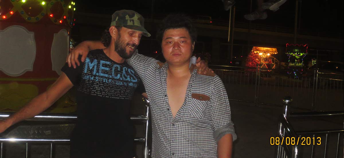 Carnee Rides engineer and client together in Libya after successful 36-seater Flying Chair installation