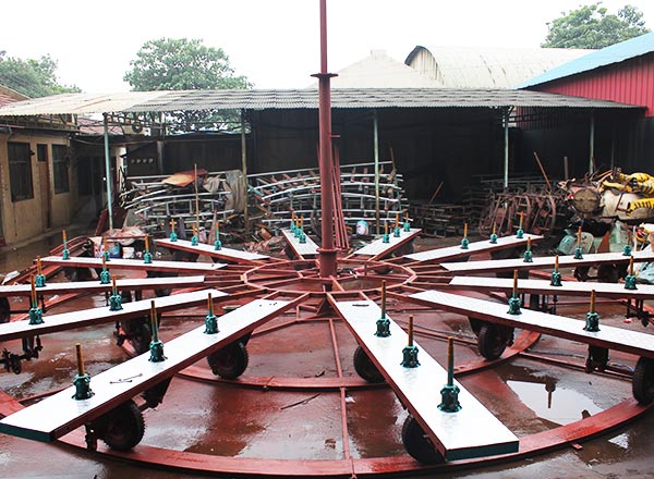 Swing Carousel Ride framework under construction, demonstrating the engineering involved in building a merry-go-round ride