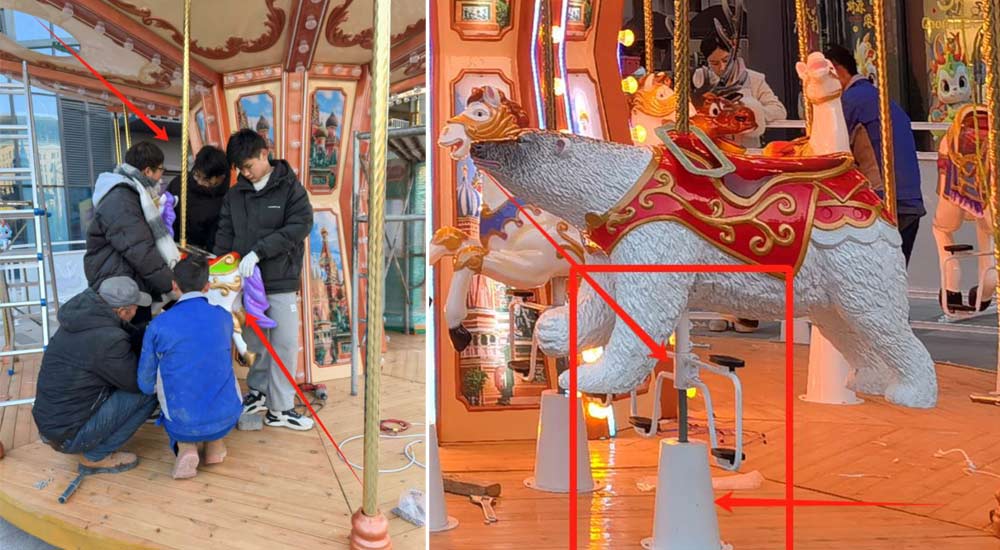 Installing decorative panels and LED light strips on the center pole for a premium carousel appearance.