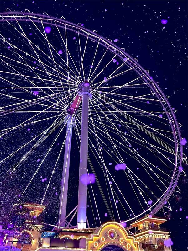 ركوب عجلة دوارة LED العملاقة المسطحة العملاقة ليلاً في المنتزهات الترفيهية والمناطق ذات المناظر الخلابة والمعالم السياحية البارزة