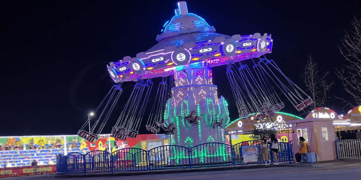 ركوب الكرسي الطائر في مدينة الملاهي Wave Swinger للبيع مع أضواء ليلية ملونة لمدن الملاهي الخارجية ومناطق الجذب الكرنفالية