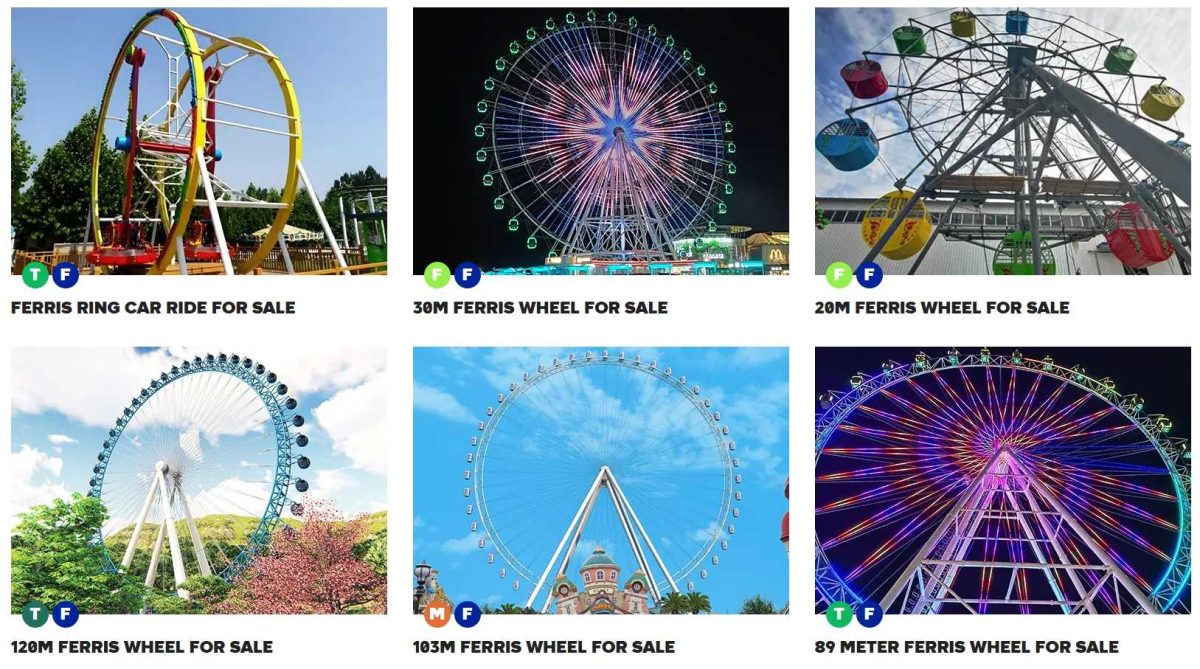 Gamme de grandes roues Carnee Rides, comprenant des grandes roues à usage commercial et des grandes roues géantes destinées aux parcs d'attractions